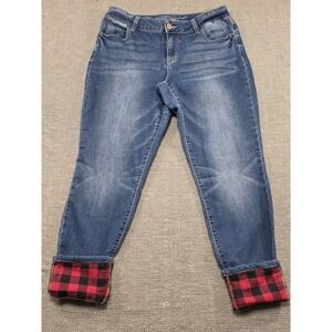 m jeans by maurices Womens L REG Mid Rise Buffalo Plaid‎ Lined Denim Jeans